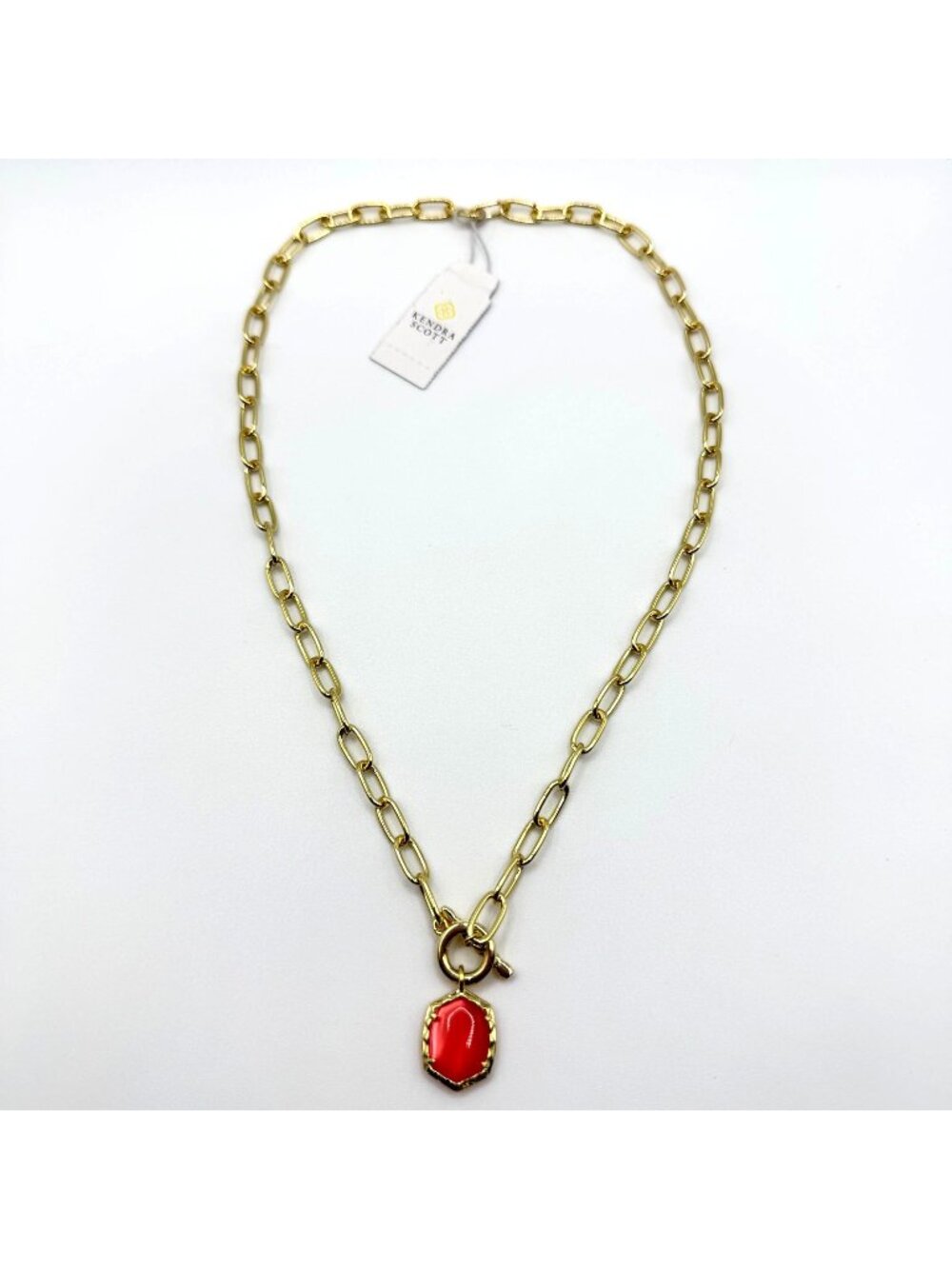 Kendra Scott Gold-Tone Chain Necklace With Red Pendant And Toggle Clasp
